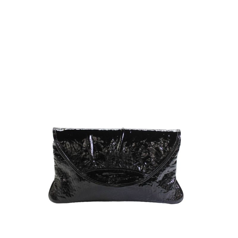 Lauren Merkin Womens Medium Patent Leather Envelope Clutch Handbag Black